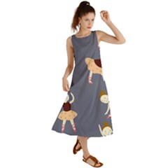 Cute  Pattern With  Dancing Ballerinas On The Blue Background Summer Maxi Dress by EvgeniiaBychkova