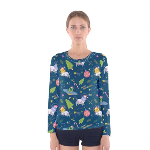 Space Christmas Space Christmas Women s Long Sleeve Tee by designsbymallika