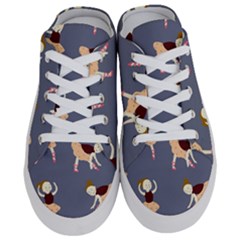 Cute  Pattern With  Dancing Ballerinas On The Blue Background Half Slippers by EvgeniiaBychkova