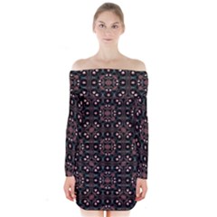 Dark Seamless Gemoetric Print Mosaic Long Sleeve Off Shoulder Dress