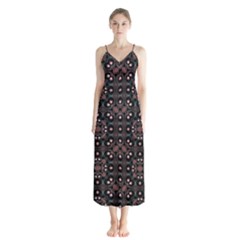 Dark Seamless Gemoetric Print Mosaic Button Up Chiffon Maxi Dress