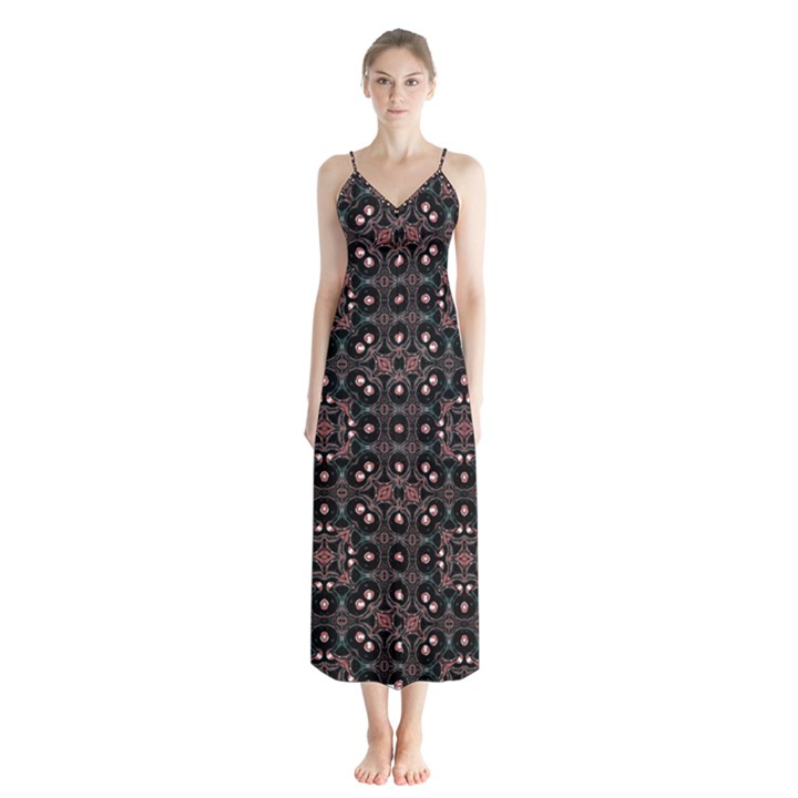 Dark Seamless Gemoetric Print Mosaic Button Up Chiffon Maxi Dress