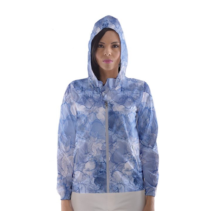 Blue alcohol ink Women s Hooded Windbreaker