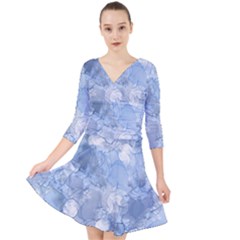 Blue Alcohol Ink Quarter Sleeve Front Wrap Dress by Dazzleway