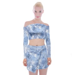 Blue Alcohol Ink Off Shoulder Top With Mini Skirt Set by Dazzleway