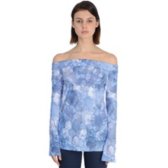 Blue Alcohol Ink Off Shoulder Long Sleeve Top