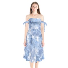 Blue Alcohol Ink Shoulder Tie Bardot Midi Dress