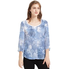 Blue Alcohol Ink Chiffon Quarter Sleeve Blouse