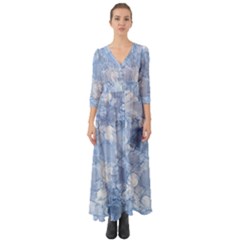 Blue Alcohol Ink Button Up Boho Maxi Dress by Dazzleway