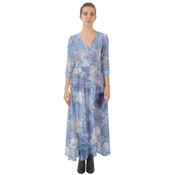 Blue alcohol ink Button Up Boho Maxi Dress