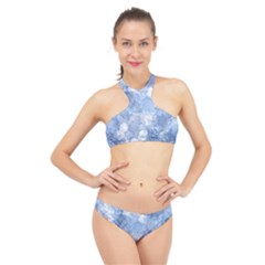 Blue Alcohol Ink High Neck Bikini Set