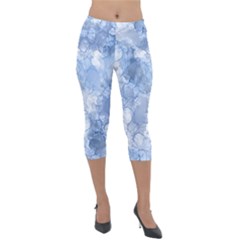 Blue Alcohol Ink Lightweight Velour Capri Leggings  by Dazzleway