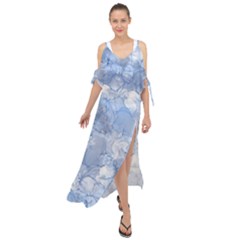 Blue Alcohol Ink Maxi Chiffon Cover Up Dress