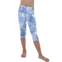 Blue Alcohol Ink Kids  Lightweight Velour Capri Leggings  by Dazzleway