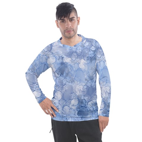 Blue Alcohol Ink Men s Pique Long Sleeve Tee by Dazzleway