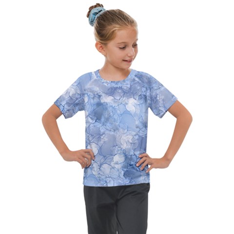 Blue Alcohol Ink Kids  Mesh Piece Tee by Dazzleway