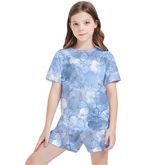 Blue Alcohol Ink Kids  Tee And Sports Shorts Set by Dazzleway