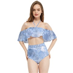 Blue Alcohol Ink Halter Flowy Bikini Set 