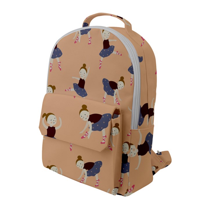 Cute  Pattern With  Dancing Ballerinas On Pink Background Flap Pocket Backpack (Large)