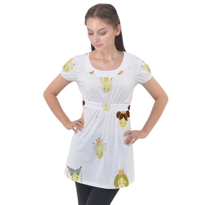 Cute Delicate Seamless Pattern With Little Princesses In Scandinavian Style With Texture Of Natural Puff Sleeve Tunic Top