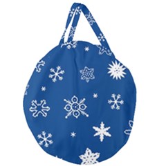 Christmas Seamless Pattern With White Snowflakes On The Blue Background Giant Round Zipper Tote by EvgeniiaBychkova