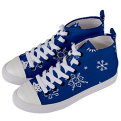 Christmas Seamless Pattern With White Snowflakes On The Blue Background Women s Mid-top Canvas Sneakers by EvgeniiaBychkova