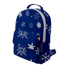 Christmas Seamless Pattern With White Snowflakes On The Blue Background Flap Pocket Backpack (large) by EvgeniiaBychkova