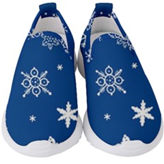 Christmas Seamless Pattern With White Snowflakes On The Blue Background Kids  Slip On Sneakers