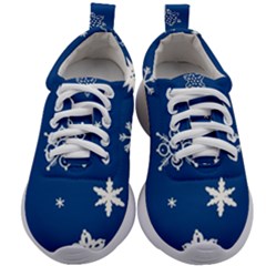 Christmas Seamless Pattern With White Snowflakes On The Blue Background Kids Athletic Shoes by EvgeniiaBychkova