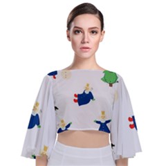 Funny  Winter Seamless Pattern With Little Princess And Her Christmas Tie Back Butterfly Sleeve Chiffon Top