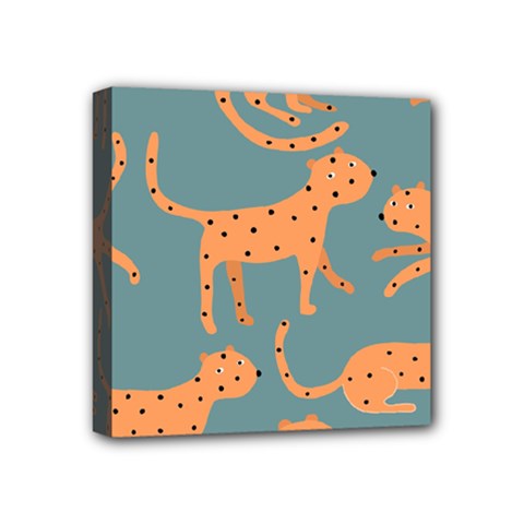 Vector Seamless Pattern With Cute Orange And  Cheetahs On The Blue Background  Tropical Animals Mini Canvas 4  X 4  (stretched) by EvgeniiaBychkova