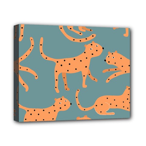 Vector Seamless Pattern With Cute Orange And  Cheetahs On The Blue Background  Tropical Animals Canvas 10  X 8  (stretched) by EvgeniiaBychkova