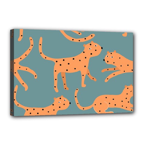 Vector Seamless Pattern With Cute Orange And  Cheetahs On The Blue Background  Tropical Animals Canvas 18  X 12  (stretched) by EvgeniiaBychkova