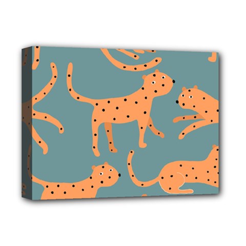 Vector Seamless Pattern With Cute Orange And  Cheetahs On The Blue Background  Tropical Animals Deluxe Canvas 16  X 12  (stretched)  by EvgeniiaBychkova