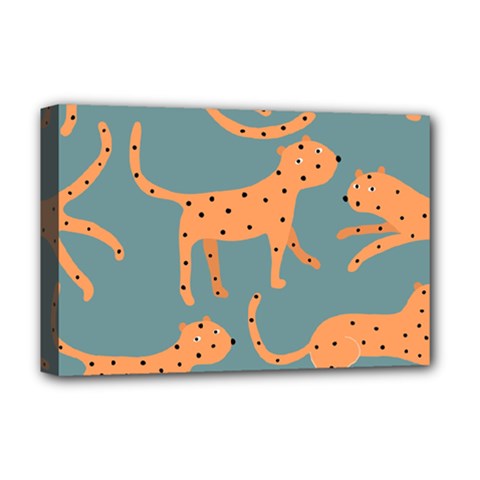 Vector Seamless Pattern With Cute Orange And  Cheetahs On The Blue Background  Tropical Animals Deluxe Canvas 18  X 12  (stretched) by EvgeniiaBychkova