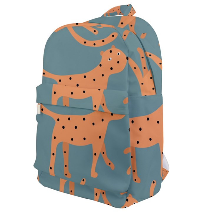 Vector Seamless Pattern With Cute Orange And  Cheetahs On The Blue Background  Tropical Animals Classic Backpack