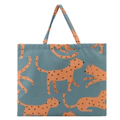 Vector Seamless Pattern With Cute Orange And  Cheetahs On The Blue Background  Tropical Animals Zipper Large Tote Bag by EvgeniiaBychkova