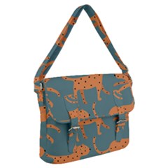 Vector Seamless Pattern With Cute Orange And  Cheetahs On The Blue Background  Tropical Animals Buckle Messenger Bag by EvgeniiaBychkova