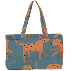 Vector Seamless Pattern With Cute Orange And  Cheetahs On The Blue Background  Tropical Animals Canvas Work Bag by EvgeniiaBychkova