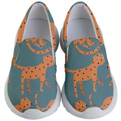 Vector Seamless Pattern With Cute Orange And  Cheetahs On The Blue Background  Tropical Animals Kids Lightweight Slip Ons by EvgeniiaBychkova