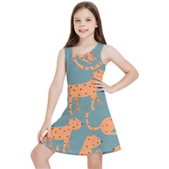 Vector Seamless Pattern With Cute Orange And  Cheetahs On The Blue Background  Tropical Animals Kids  Lightweight Sleeveless Dress