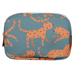 Vector Seamless Pattern With Cute Orange And  Cheetahs On The Blue Background  Tropical Animals Make Up Pouch (small) by EvgeniiaBychkova