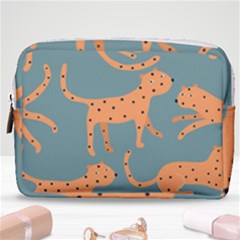 Vector Seamless Pattern With Cute Orange And  Cheetahs On The Blue Background  Tropical Animals Make Up Pouch (medium) by EvgeniiaBychkova