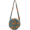 Vector Seamless Pattern With Cute Orange And  Cheetahs On The Blue Background  Tropical Animals Crossbody Circle Bag View1