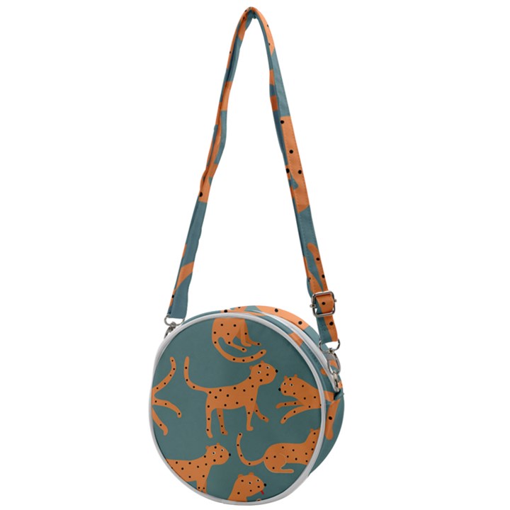 Vector Seamless Pattern With Cute Orange And  Cheetahs On The Blue Background  Tropical Animals Crossbody Circle Bag