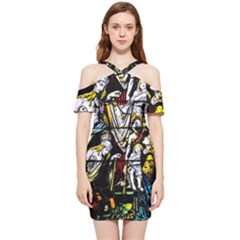 Christian Window Glass Art Print Shoulder Frill Bodycon Summer Dress