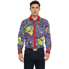 Red Trim Trim Vibrant Abstract Floral/rainbow Color Men s Long Sleeve Pocket Shirt 