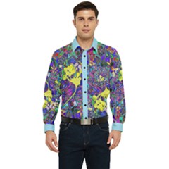 Pale Blue Trim Vibrant Abstract Floral/rainbow Color Men s Long Sleeve Pocket Shirt 