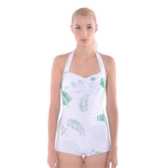 Flower Branch Corolla Wreath Vector Boyleg Halter Swimsuit 