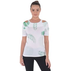 Flower Branch Corolla Wreath Vector Shoulder Cut Out Short Sleeve Top